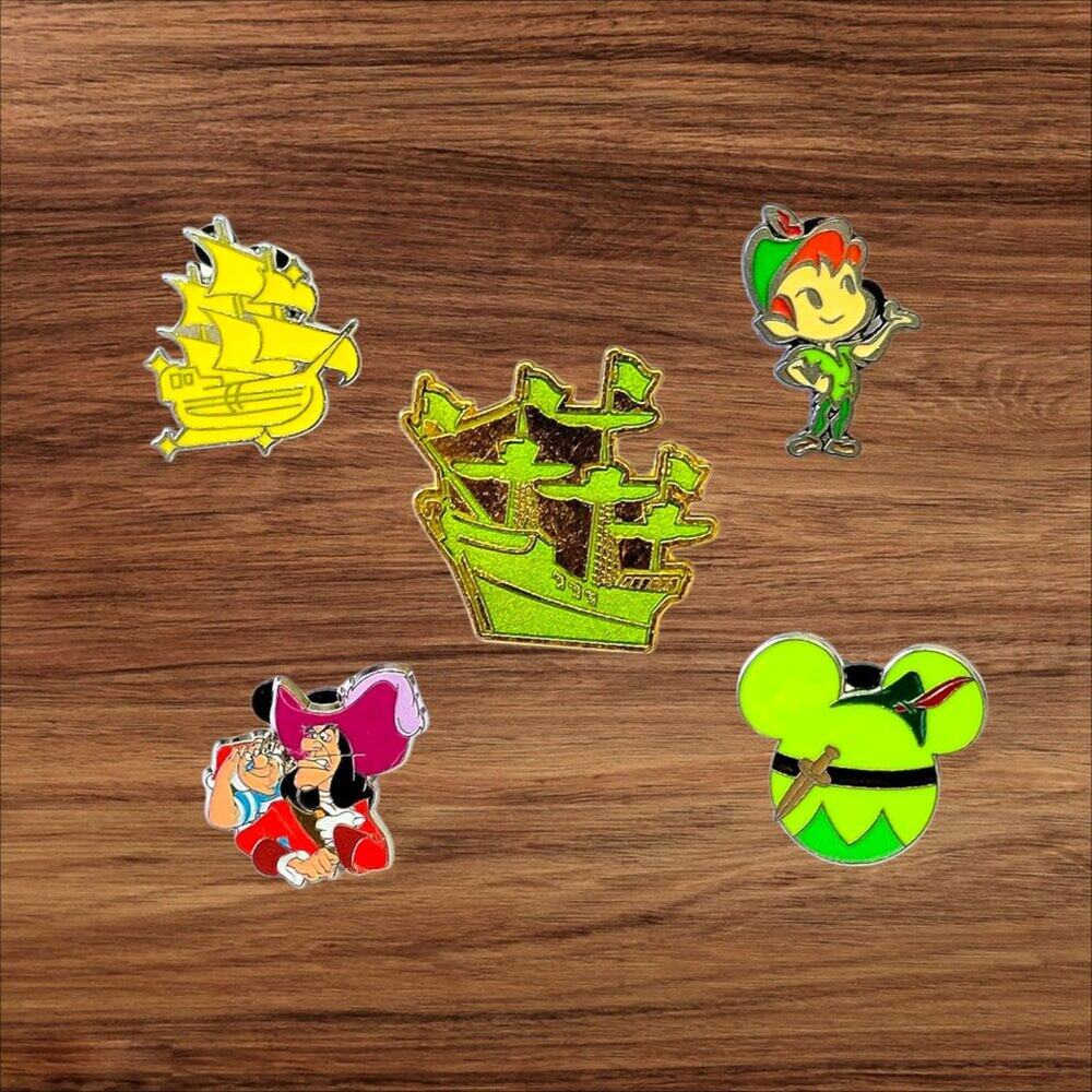 5 Peter Pan Disney Parks Trading Pins, Plus 2 Bonus Pins